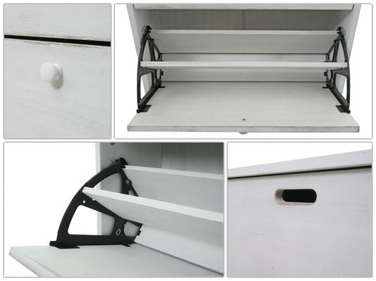 Cosmo Casa - Schoenenkantelaar - Schoenenrek met 2 Kleppen - Paulownia MDF - Shabby White - 81×60×25 cm