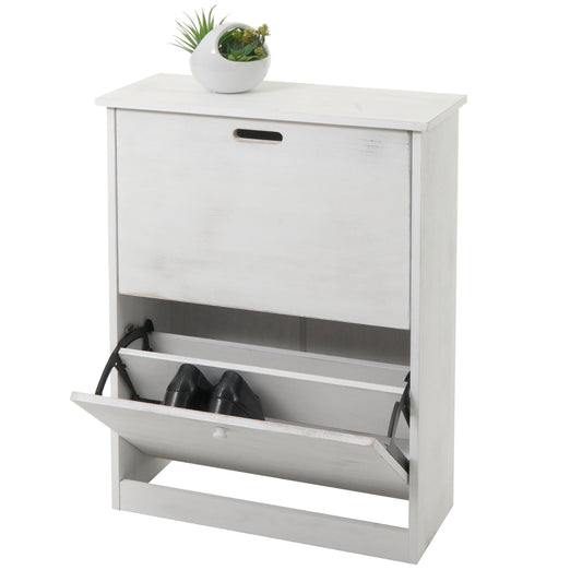 Cosmo Casa - Schoenenkantelaar - Schoenenrek met 2 Kleppen - Paulownia MDF - Shabby White - 81×60×25 cm
