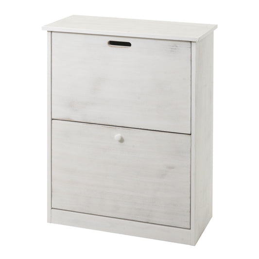Cosmo Casa - Schoenenkantelaar - Schoenenrek met 2 Kleppen - Paulownia MDF - Shabby White - 81×60×25 cm