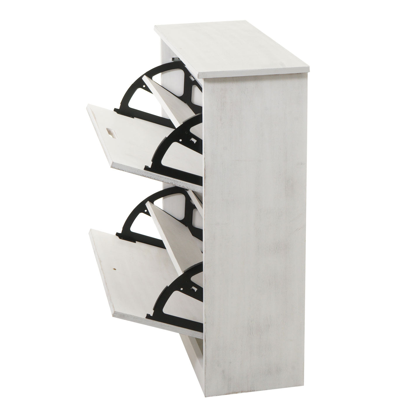 Cosmo Casa - Schoenenkantelaar - Schoenenrek met 2 Kleppen - Paulownia MDF - Shabby White - 81×60×25 cm