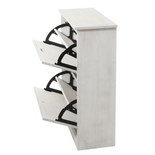 Cosmo Casa - Schoenenkantelaar - Schoenenrek met 2 Kleppen - Paulownia MDF - Shabby White - 81×60×25 cm