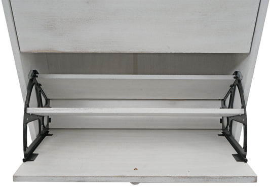 Cosmo Casa - Schoenenkantelaar - Schoenenrek met 2 Kleppen - Paulownia MDF - Shabby White - 81×60×25 cm