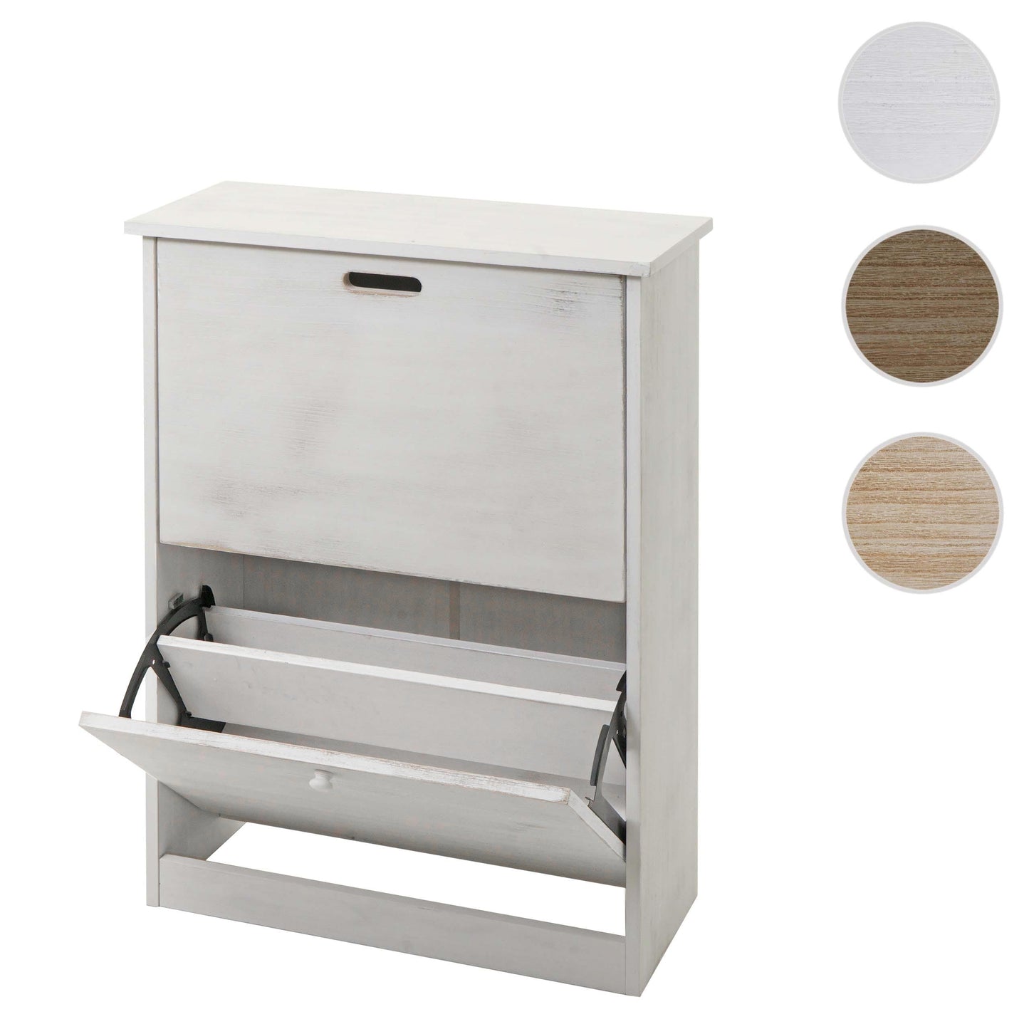 Cosmo Casa - Schoenenkantelaar - Schoenenrek met 2 Kleppen - Paulownia MDF - Shabby White - 81×60×25 cm