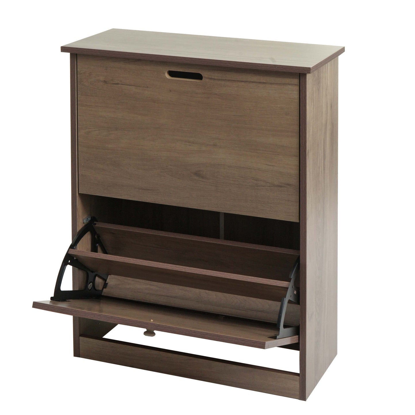Cosmo Casa - Schoenenkantelaar - Schoenenrek met 2 Kleppen - Paulownia MDF - Grijsbruin - 81×60×25 cm