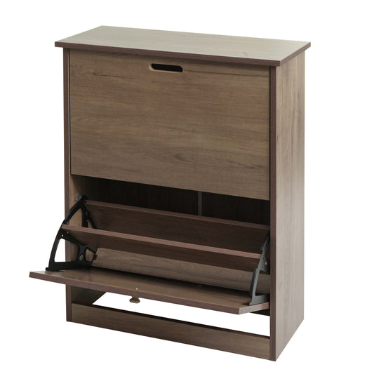 Cosmo Casa - Schoenenkantelaar - Schoenenrek met 2 Kleppen - Paulownia MDF - Grijsbruin - 81×60×25 cm