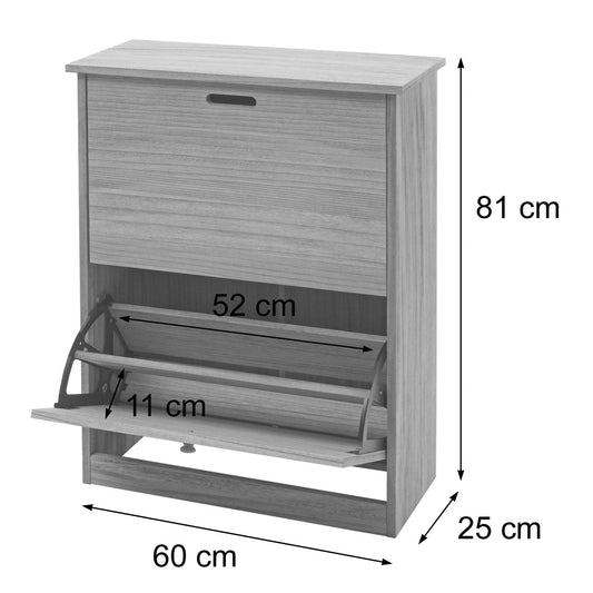 Cosmo Casa - Schoenenkantelaar - Schoenenrek met 2 Kleppen - Paulownia MDF - Naturel Bruin - 81×60×25 cm