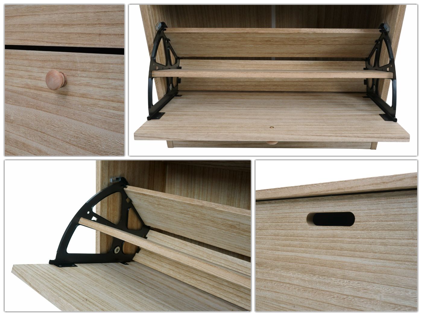 Cosmo Casa - Schoenenkantelaar - Schoenenrek met 2 Kleppen - Paulownia MDF - Naturel Bruin - 81×60×25 cm