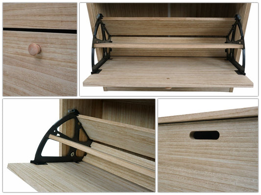 Cosmo Casa - Schoenenkantelaar - Schoenenrek met 2 Kleppen - Paulownia MDF - Naturel Bruin - 81×60×25 cm