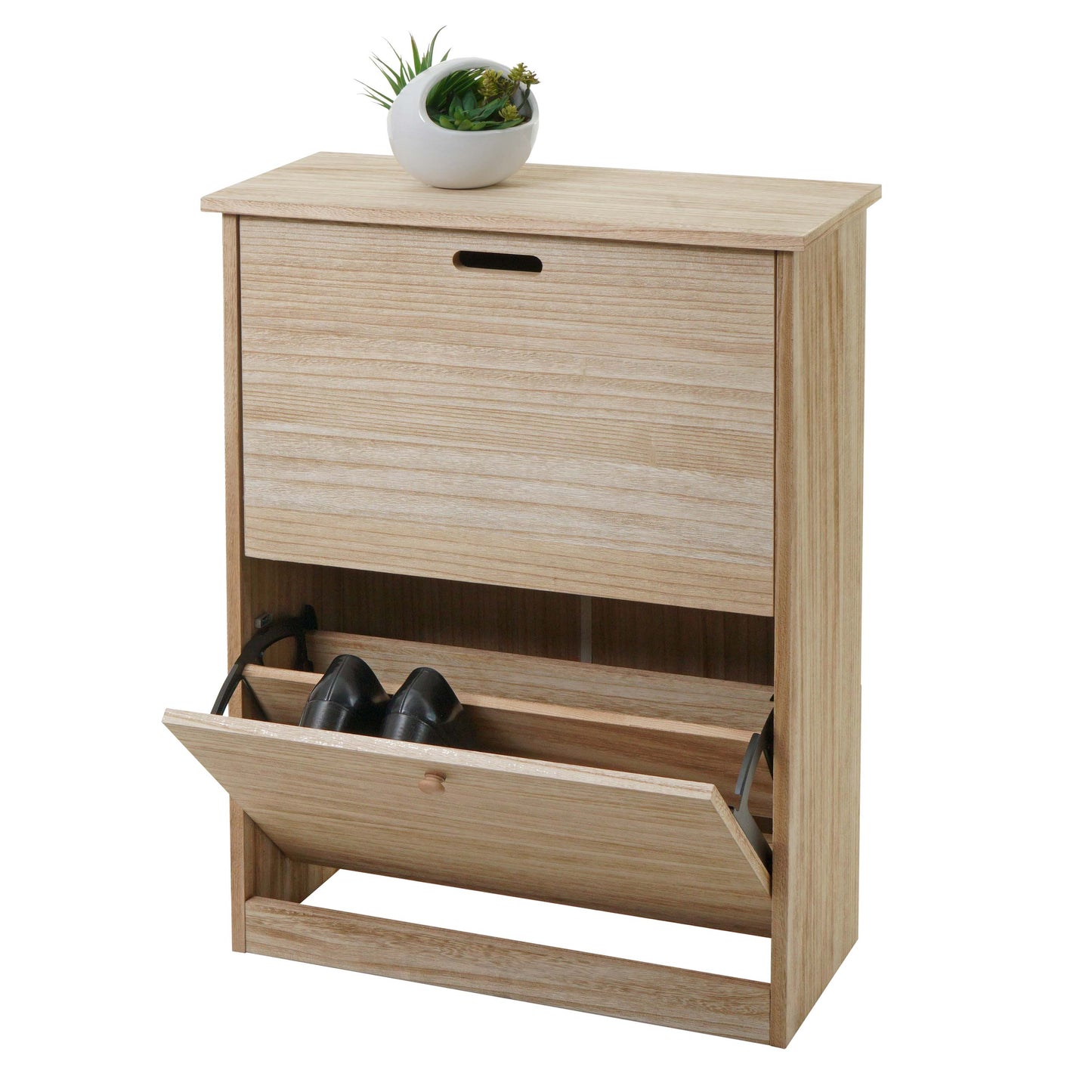 Cosmo Casa - Schoenenkantelaar - Schoenenrek met 2 Kleppen - Paulownia MDF - Naturel Bruin - 81×60×25 cm