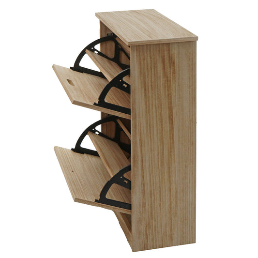 Cosmo Casa - Schoenenkantelaar - Schoenenrek met 2 Kleppen - Paulownia MDF - Naturel Bruin - 81×60×25 cm
