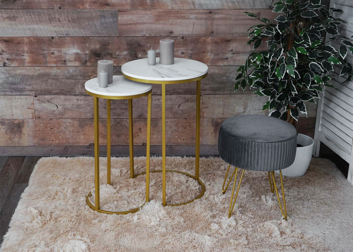 Cosmo Casa - Set van 2 Bijzettafels - Salontafel & Nachtkastje - Marmerlook MDF - Wit & Goud