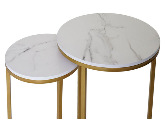 Cosmo Casa - Set van 2 Bijzettafels - Salontafel & Nachtkastje - Marmerlook MDF - Wit & Goud