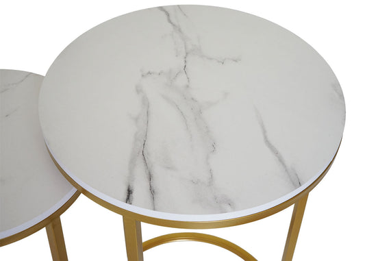 Cosmo Casa - Set van 2 Bijzettafels - Salontafel & Nachtkastje - Marmerlook MDF - Wit & Goud