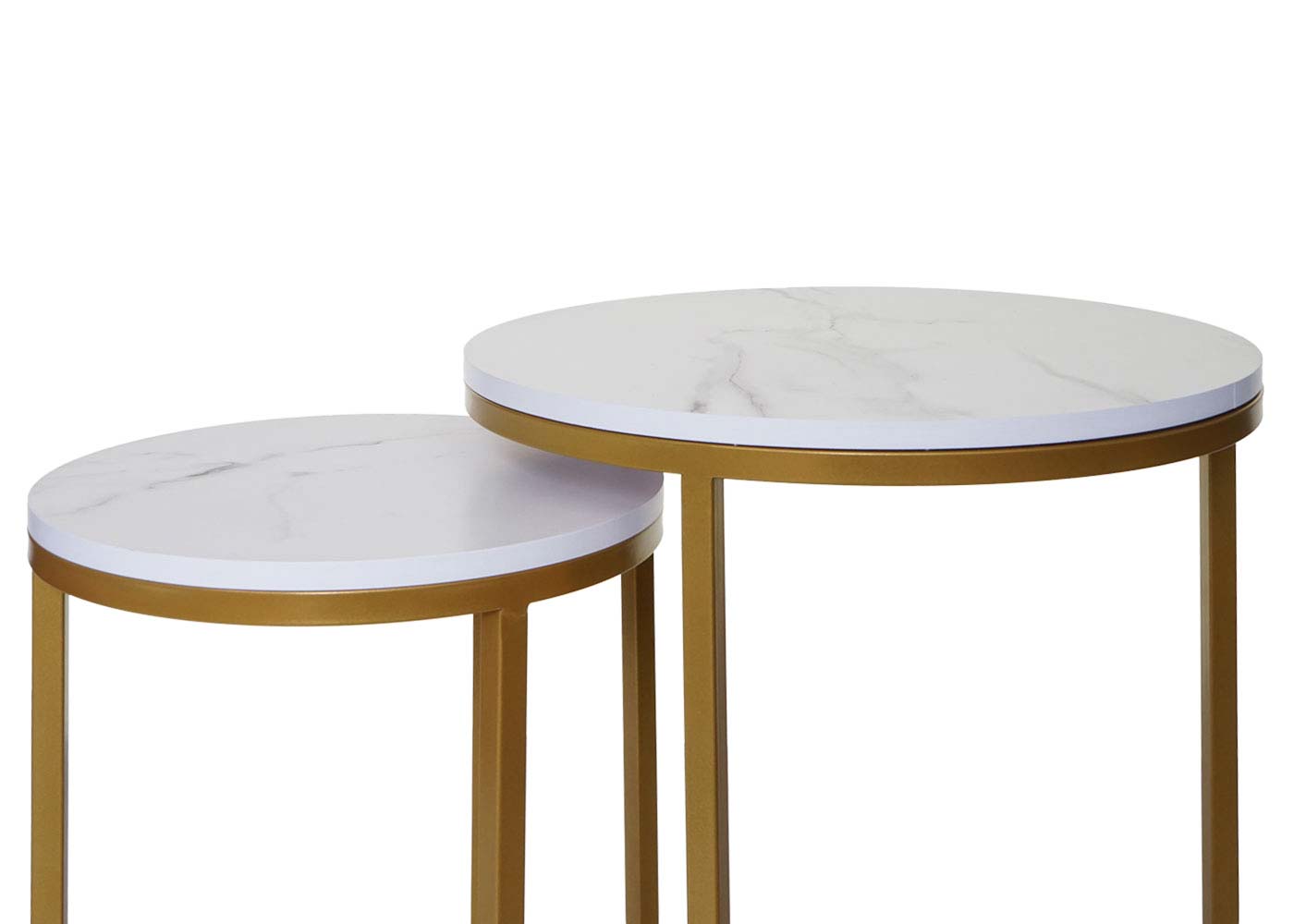 Cosmo Casa - Set van 2 Bijzettafels - Salontafel & Nachtkastje - Marmerlook MDF - Wit & Goud