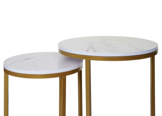 Cosmo Casa - Set van 2 Bijzettafels - Salontafel & Nachtkastje - Marmerlook MDF - Wit & Goud