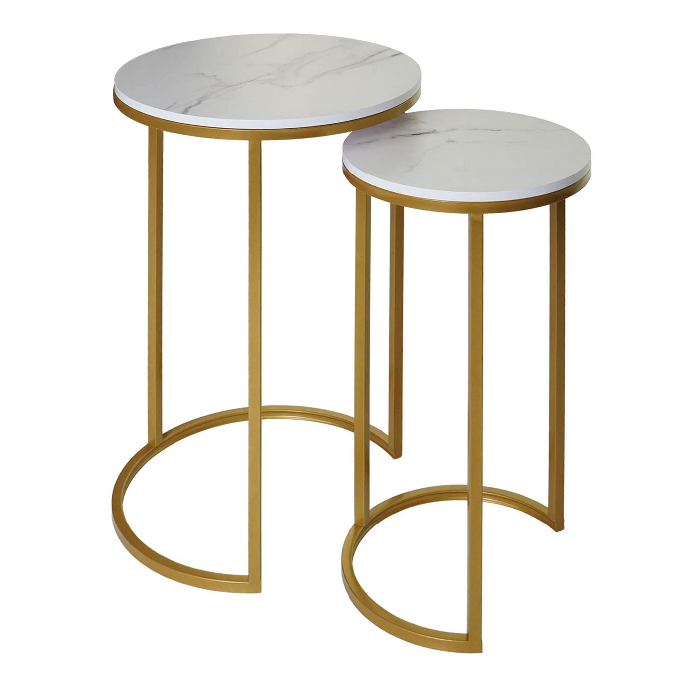 Cosmo Casa - Set van 2 Bijzettafels - Salontafel & Nachtkastje - Marmerlook MDF - Wit & Goud