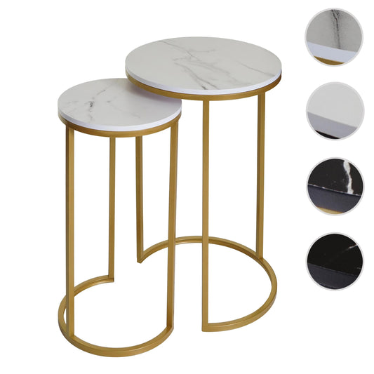 Cosmo Casa - Set van 2 Bijzettafels - Salontafel & Nachtkastje - Marmerlook MDF - Wit & Goud