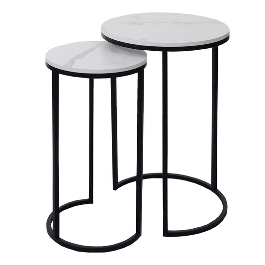 Cosmo Casa - Set van 2 Bijzettafels - Salontafel & Nachtkastje - Marmerlook MDF - Wit & Zwart
