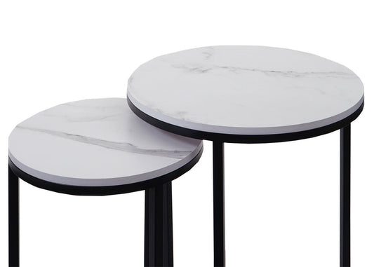 Cosmo Casa - Set van 2 Bijzettafels - Salontafel & Nachtkastje - Marmerlook MDF - Wit & Zwart
