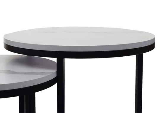 Cosmo Casa - Set van 2 Bijzettafels - Salontafel & Nachtkastje - Marmerlook MDF - Wit & Zwart