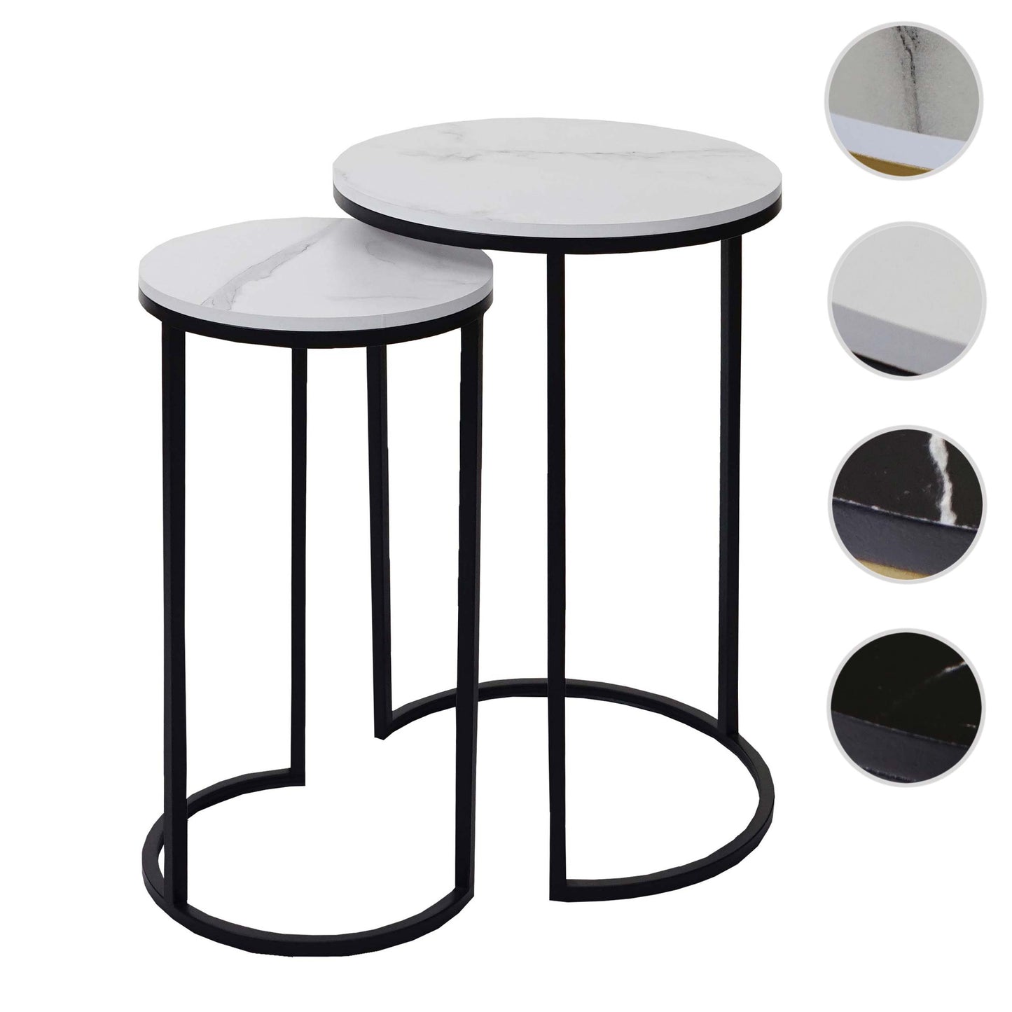 Cosmo Casa - Set van 2 Bijzettafels - Salontafel & Nachtkastje - Marmerlook MDF - Wit & Zwart