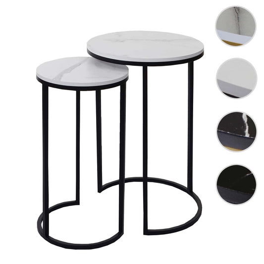 Cosmo Casa - Set van 2 Bijzettafels - Salontafel & Nachtkastje - Marmerlook MDF - Wit & Zwart