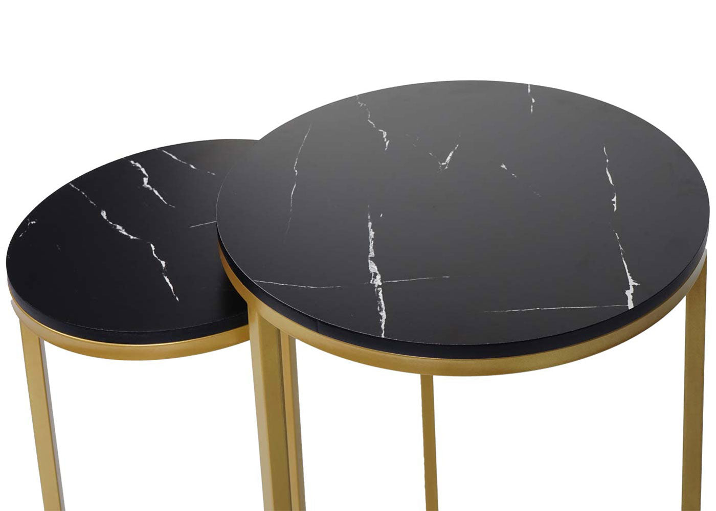 Cosmo Casa - Set van 2 Bijzettafels - Salontafel & Nachtkastje - Marmerlook MDF - Zwart & Goud