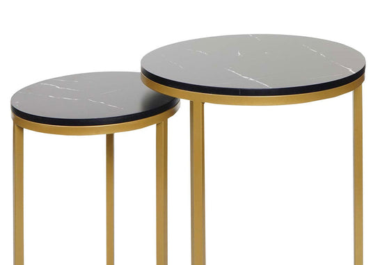 Cosmo Casa - Set van 2 Bijzettafels - Salontafel & Nachtkastje - Marmerlook MDF - Zwart & Goud