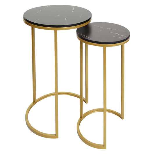 Cosmo Casa - Set van 2 Bijzettafels - Salontafel & Nachtkastje - Marmerlook MDF - Zwart & Goud