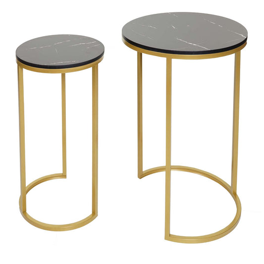 Cosmo Casa - Set van 2 Bijzettafels - Salontafel & Nachtkastje - Marmerlook MDF - Zwart & Goud