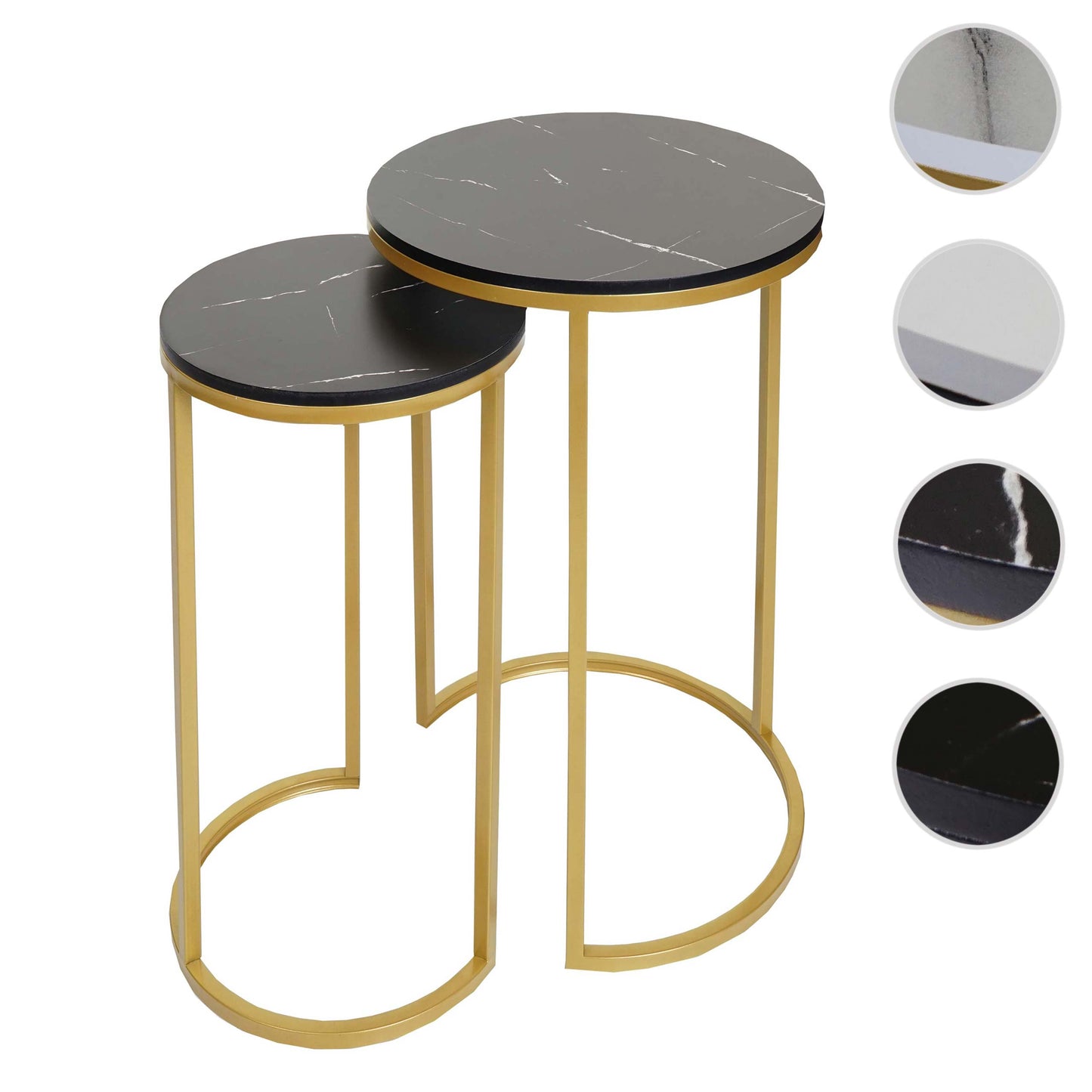 Cosmo Casa - Set van 2 Bijzettafels - Salontafel & Nachtkastje - Marmerlook MDF - Zwart & Goud