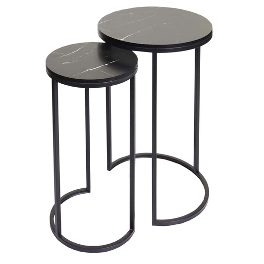 Cosmo Casa - Set van 2 Bijzettafels - Salontafel & Nachtkastje - Marmerlook MDF - Zwart