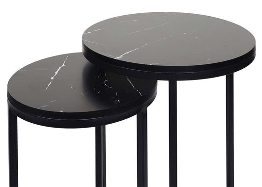 Cosmo Casa - Set van 2 Bijzettafels - Salontafel & Nachtkastje - Marmerlook MDF - Zwart