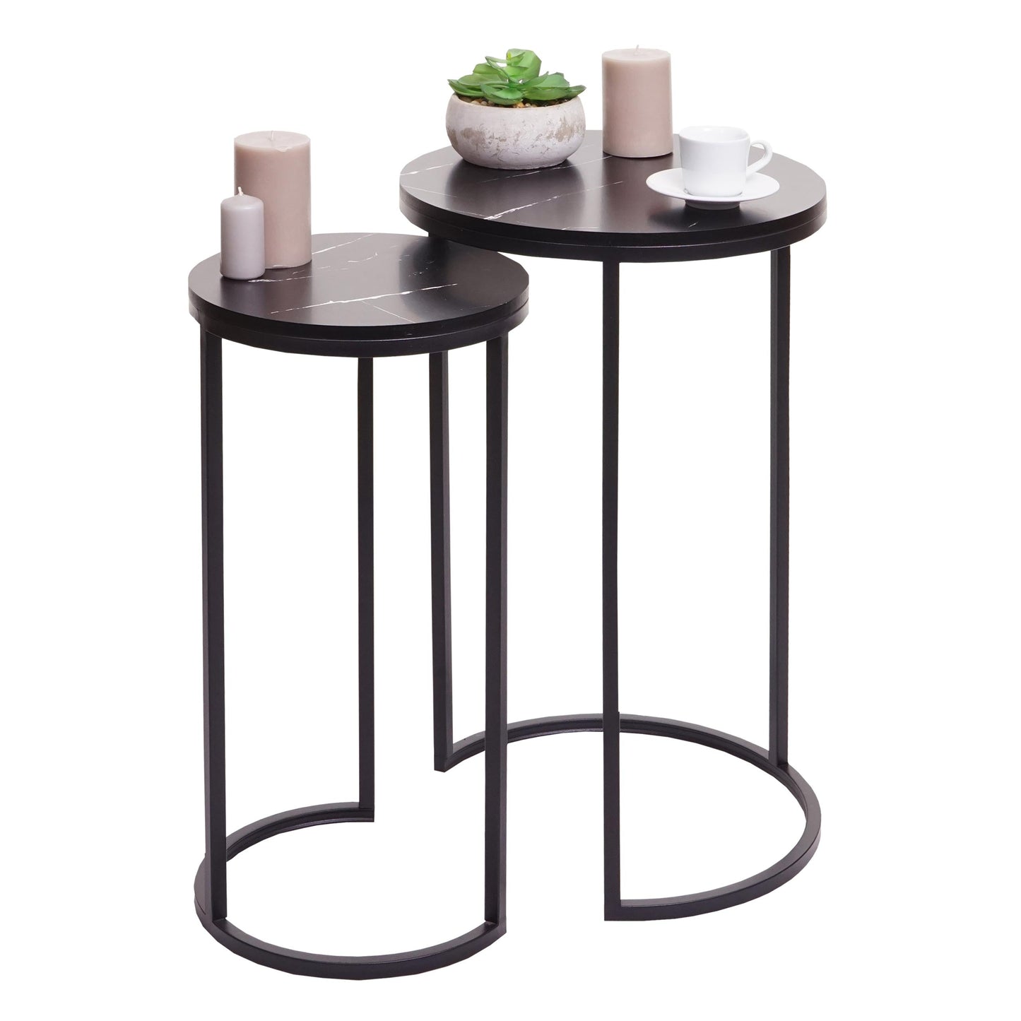 Cosmo Casa - Set van 2 Bijzettafels - Salontafel & Nachtkastje - Marmerlook MDF - Zwart