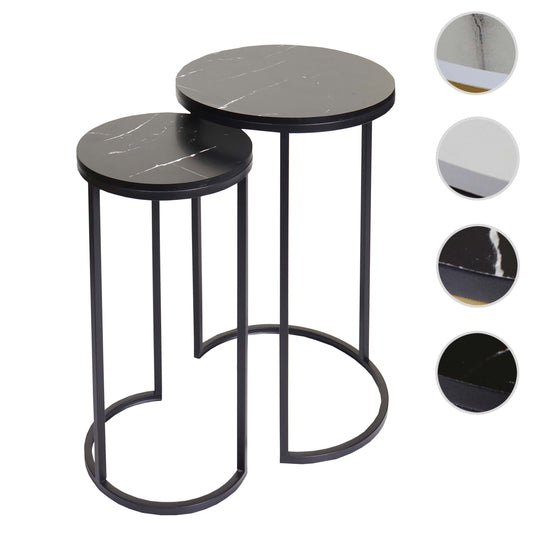 Cosmo Casa - Set van 2 Bijzettafels - Salontafel & Nachtkastje - Marmerlook MDF - Zwart