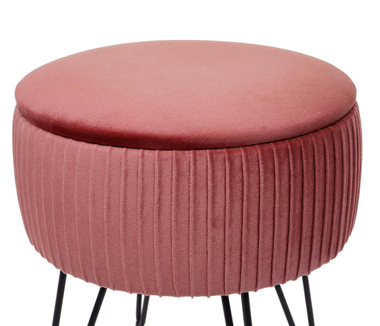 Cosmo Casa - Kruk met Opbergvak - 33 cm - Fluwelen Look & Metalen Frame - Roze & Zwart