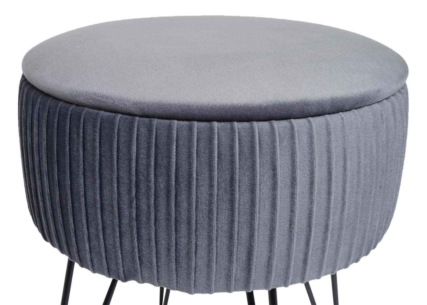 Cosmo Casa - Kruk met Opbergvak - 33 cm - Fluwelen Look & Metalen Frame - Lichtgrijs & Zwart