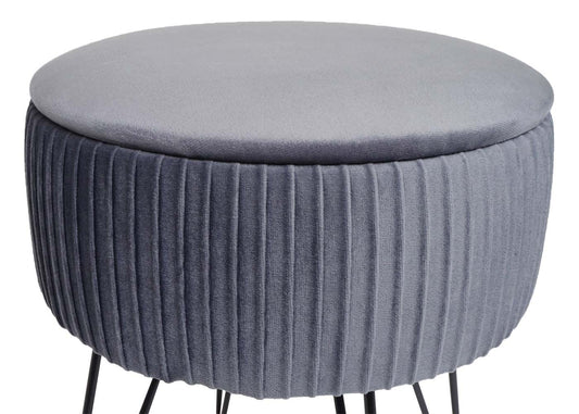 Cosmo Casa - Kruk met Opbergvak - 33 cm - Fluwelen Look & Metalen Frame - Lichtgrijs & Zwart