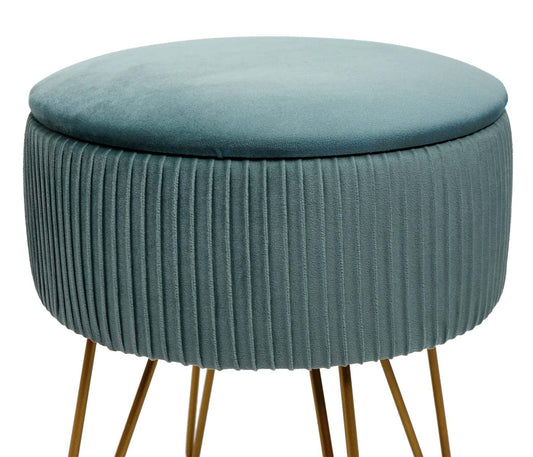 Cosmo Casa - Kruk met Opbergvak - 33 cm - Fluwelen Look & Metalen Frame - Groen & Goud