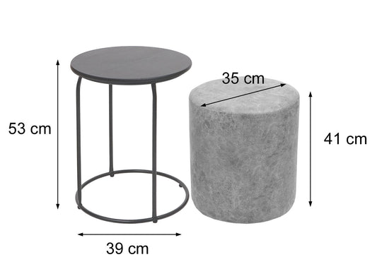 Cosmo Casa - Set van 2 Krukken en Bijzettafel - Salontafelkruk - MDF & Metaal - Kunstleer - Zwart