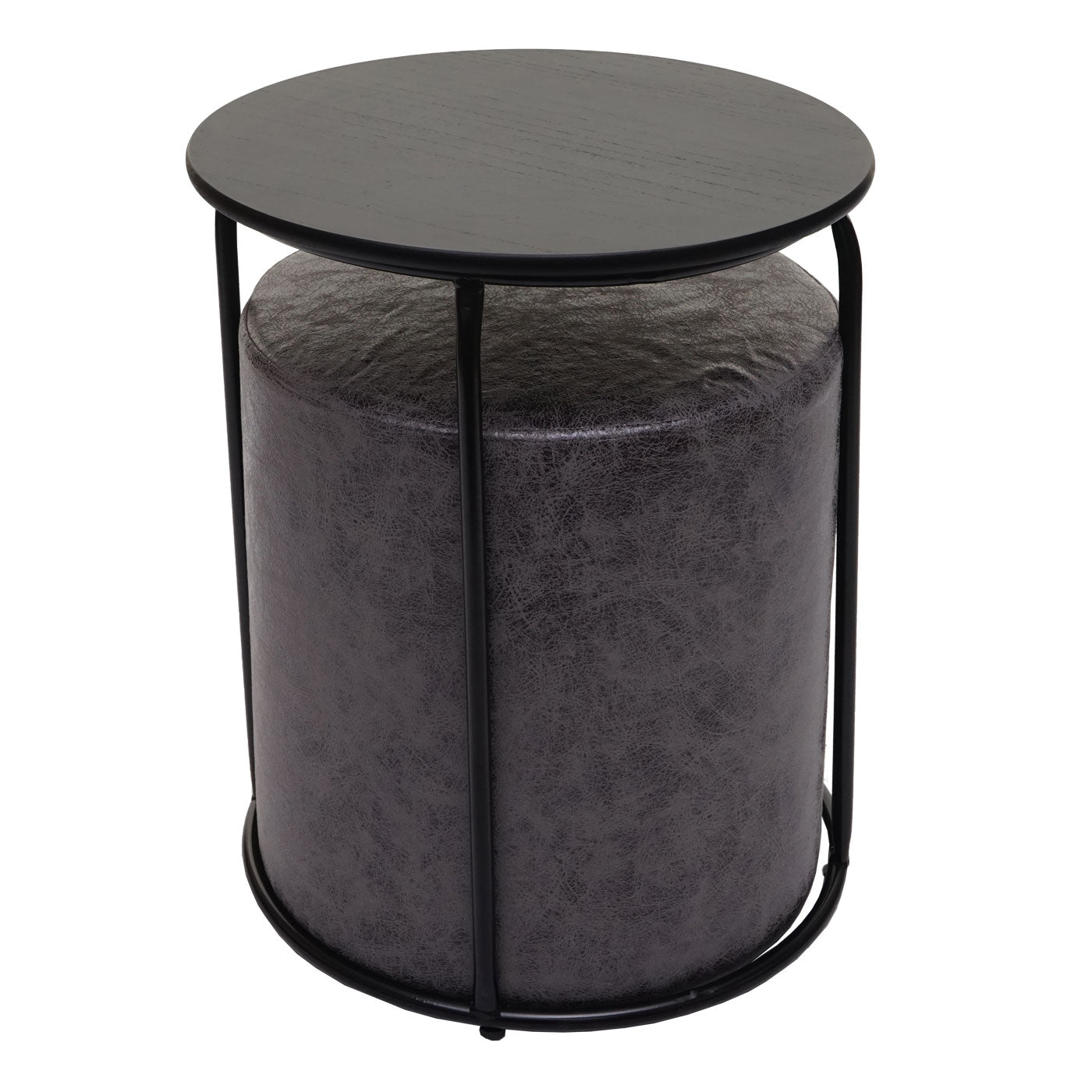 Cosmo Casa - Set van 2 Krukken en Bijzettafel - Salontafelkruk - MDF & Metaal - Kunstleer - Zwart