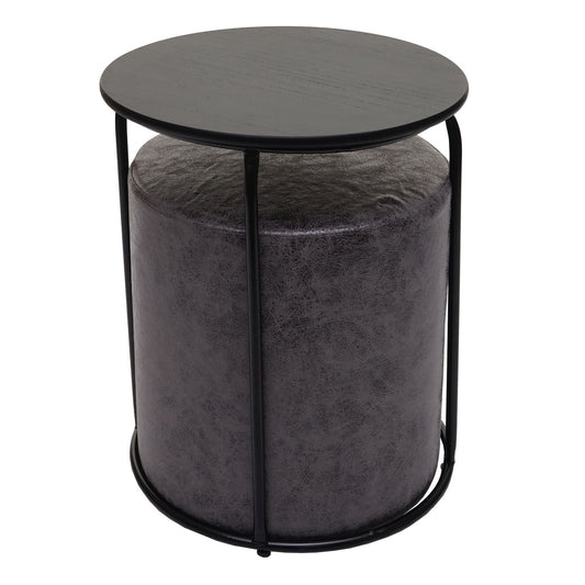 Cosmo Casa - Set van 2 Krukken en Bijzettafel - Salontafelkruk - MDF & Metaal - Kunstleer - Zwart