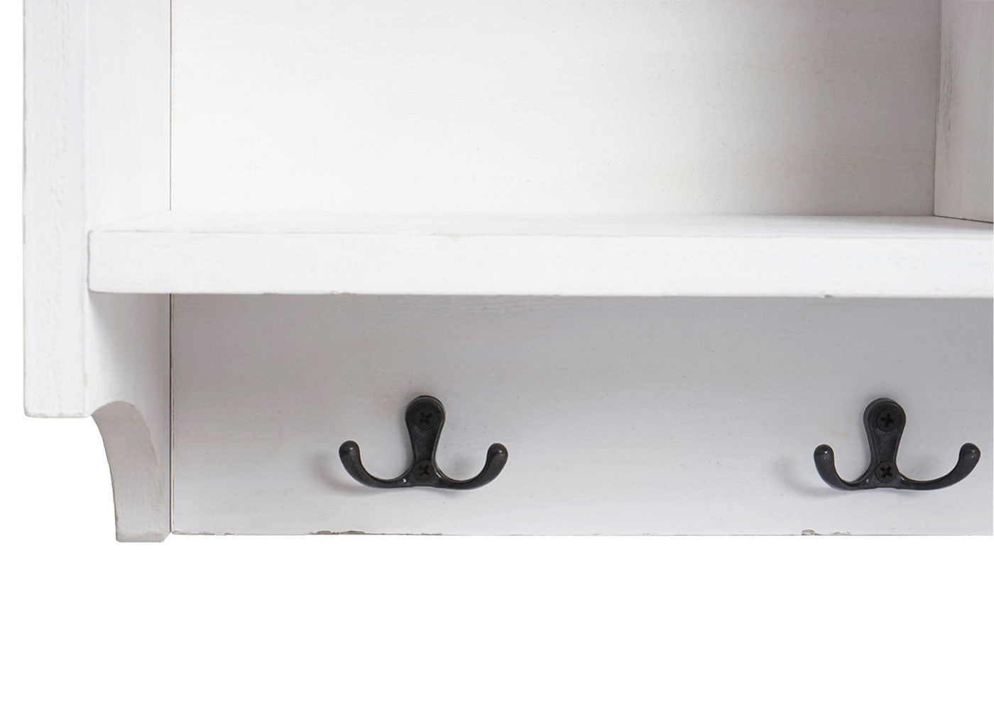 Cosmo Casa - Wandplank & Kapstokpaneel - 3 Opbergvakken & 5 Haken - Hout - Shabby White - 30×80×20 cm