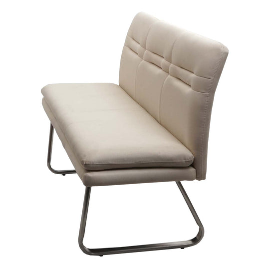 Cosmo Casa - Eetkamerbank – Gestoffeerd met Kussenrug & Geborsteld Staal – Crème-Beige – 160 cm