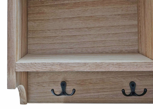 Cosmo Casa - Wandplank & Kapstokpaneel - 3 Opbergvakken & 5 Haken - Hout - Natural Brown - 30×80×20 cm