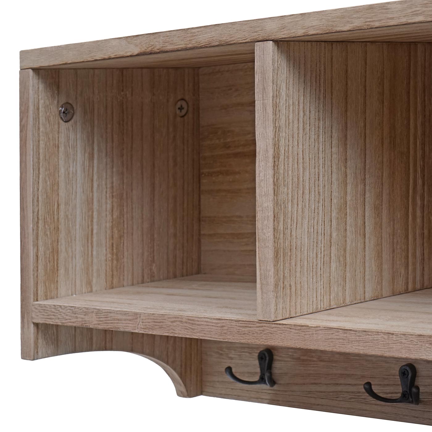 Cosmo Casa - Wandplank & Kapstokpaneel - 3 Opbergvakken & 5 Haken - Hout - Natural Brown - 30×80×20 cm
