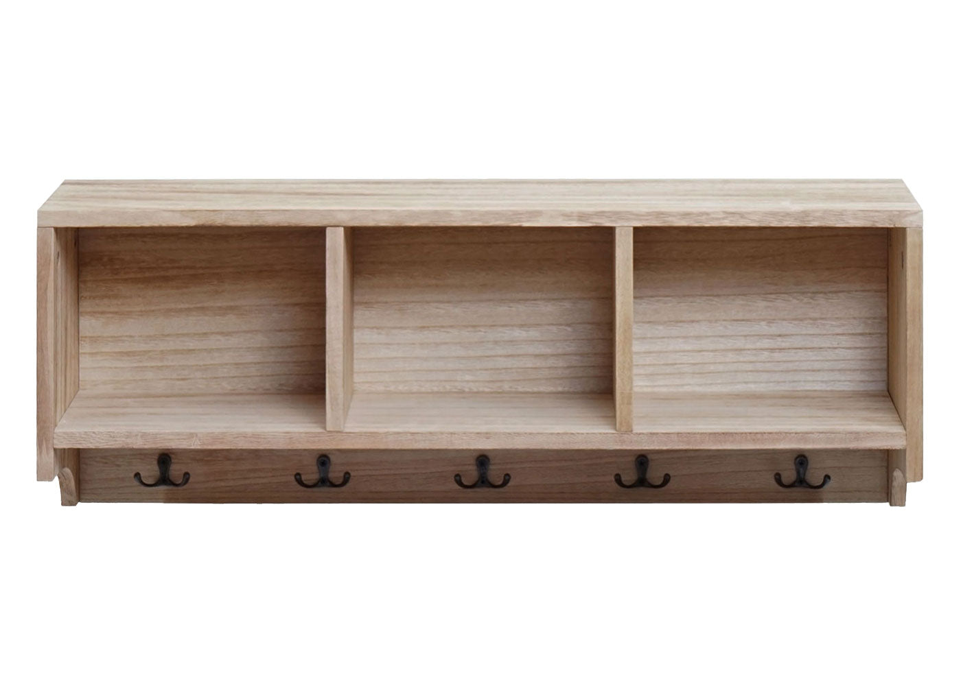 Cosmo Casa - Wandplank & Kapstokpaneel - 3 Opbergvakken & 5 Haken - Hout - Natural Brown - 30×80×20 cm