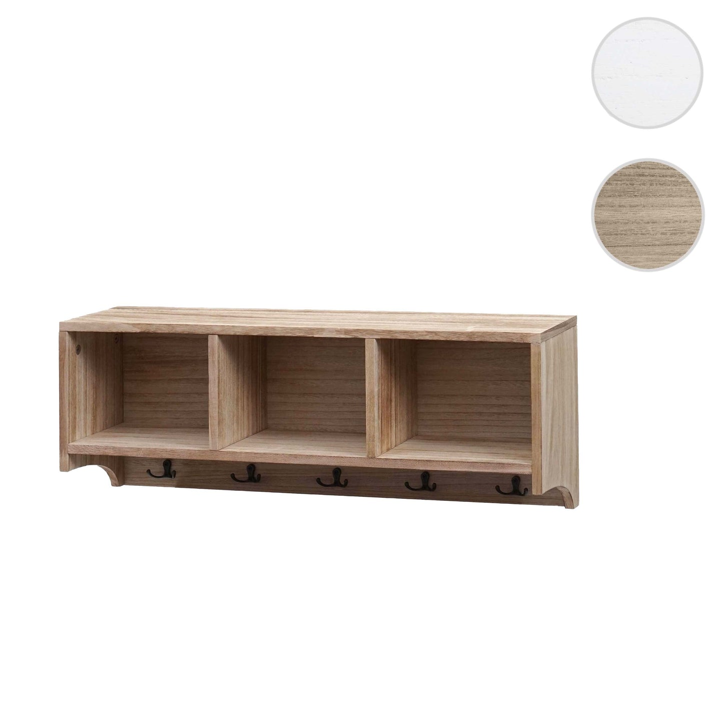 Cosmo Casa - Wandplank & Kapstokpaneel - 3 Opbergvakken & 5 Haken - Hout - Natural Brown - 30×80×20 cm