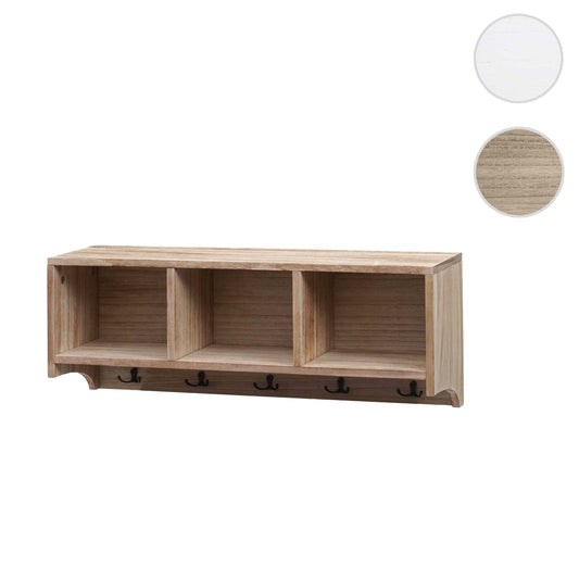 Cosmo Casa - Wandplank & Kapstokpaneel - 3 Opbergvakken & 5 Haken - Hout - Natural Brown - 30×80×20 cm