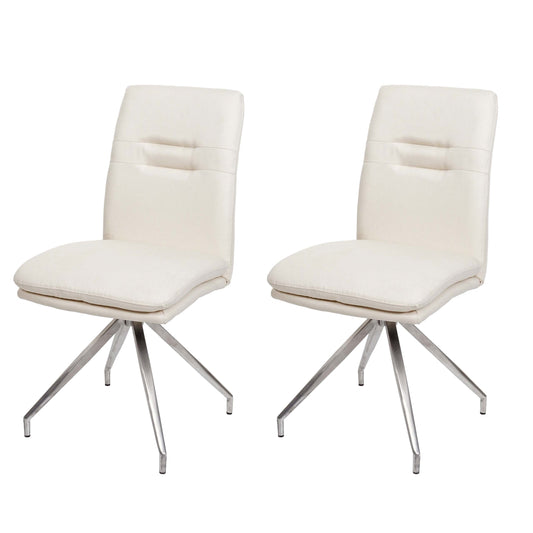 Cosmo Casa - Set van 2 Eetkamerstoelen - Geborsteld - Roestvrij staal - Crème-Beige